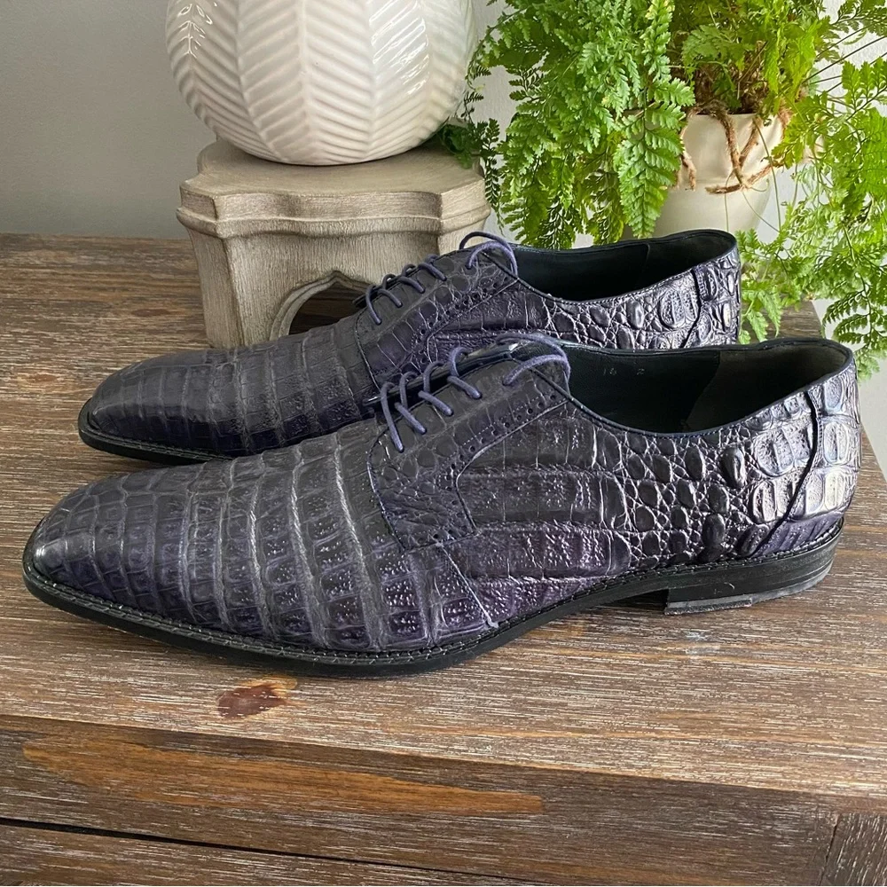 BOUCHON Mens Crocodile Oxford Lace Up Dress Shoe Genuine Crocodile 14 2E